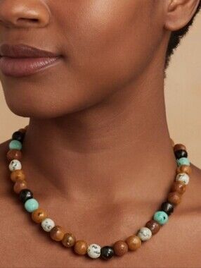Fossil Womens Multicolor Round Beaded Necklace Casual Beach-Wear Versatile